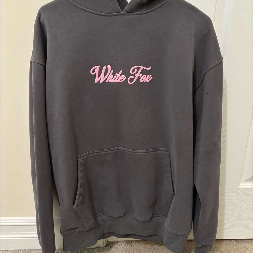 White Fox Boutique Gray Hoodie with Pink Logo